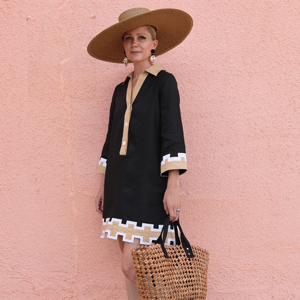 Tuckernuck X Atlantic Pacific Collier Black and Tan Linen Shirt Dress